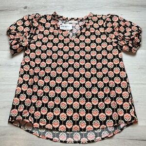 Les Amis V Neck Top Women Small Black‎ Geo New With Tags